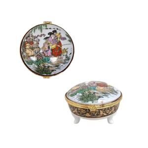Vintage 3 Footed Geisha Ware Trinket Box , 3.5" Diameter